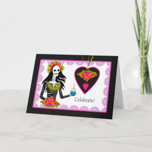 Carte Anniversaire sur Dia de los Muertos Skeleton Cupca