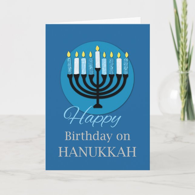 Carte Anniversaire sur Hanoukka Menorah sur Dark Blue (Devant)