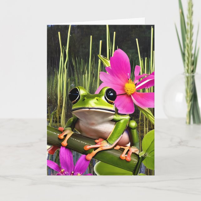 Carte Anniversaire sur le thème de la grenouille mignonn (Devant)