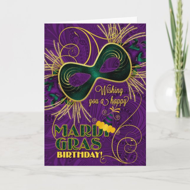Carte Anniversaire sur Mardi Gras Purple avec Gold Vert (Devant)