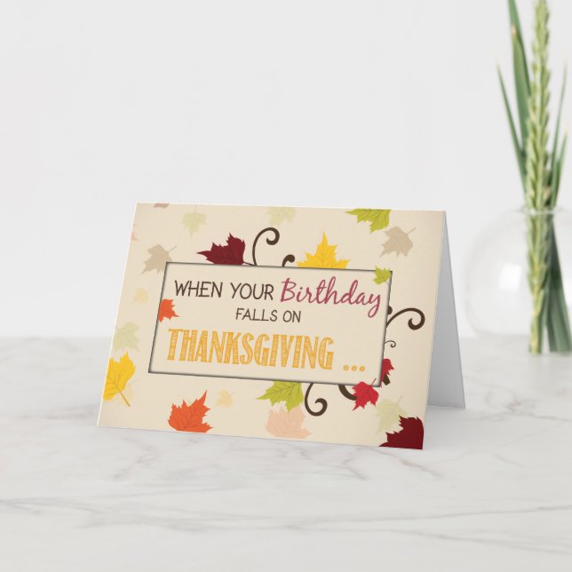 Carte Anniversaire sur Thanksgiving Cadeau Feuilles d'au (Devant)
