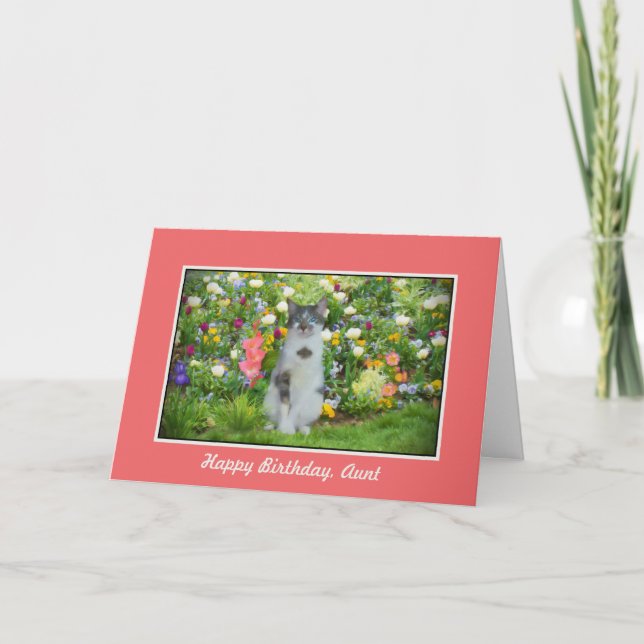 Carte Anniversaire, Tante, Chat Parmi Les Fleurs (Devant)