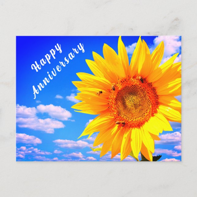 Carte Anniversaire tournesol et abeilles sur le ci (Devant)