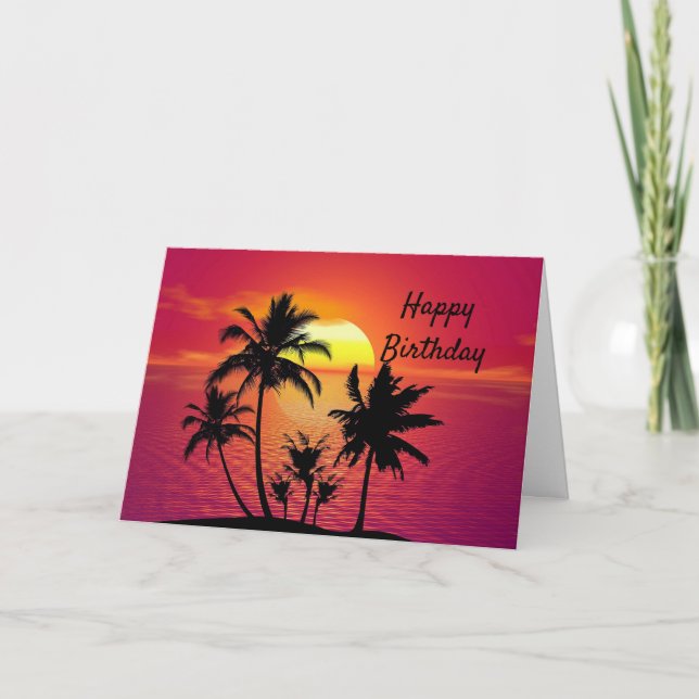 Carte Anniversaire tropical de coucher du soleil (Devant)