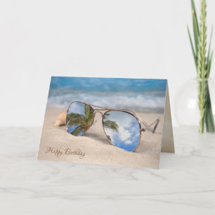 Carte anniversaire tropical de palmier et de lunettes de