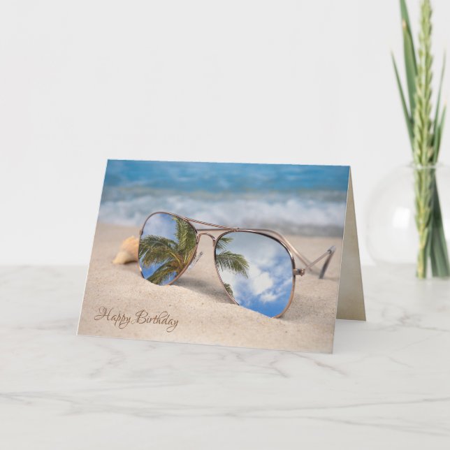 Carte anniversaire tropical de palmier et de lunettes de (Devant)