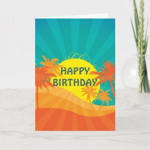 Carte Anniversaire tropical de surf de plage de coucher