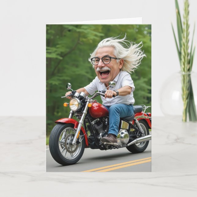 Carte Anniversaire Un vieil homme monte une moto (Devant)