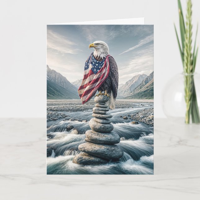 Carte Anniversaire USA Bald Eagle sur Cairn (Devant)