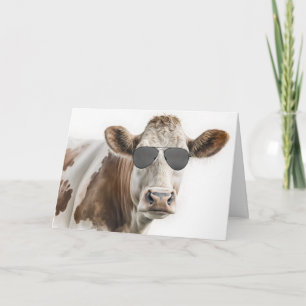 Carte Anniversaire Vache Hereford avec lunettes de solei