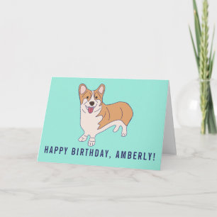 Carte Anniversaire vert de la menthe de Chien Corgi pers