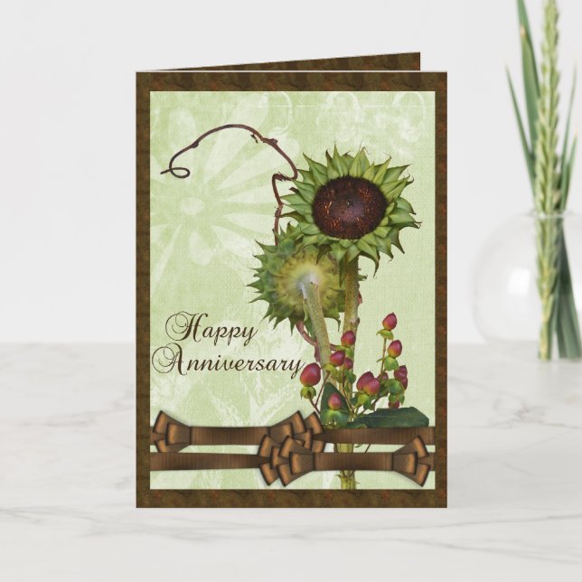 Carte Anniversaire vert de tournesols (Devant)