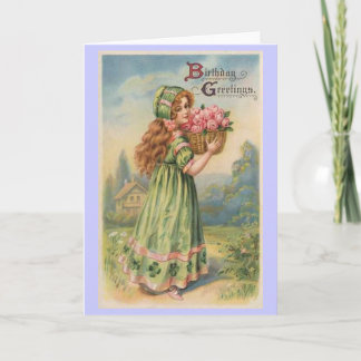 Carte Anniversaire victorien de cru de roses de fille