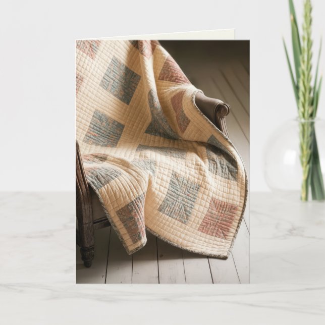 Carte Anniversaire vieille couette sur un fauteuil (Devant)