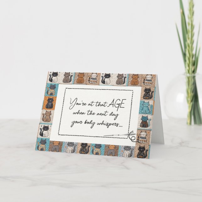 Carte Anniversaire Vieillir Humour Cat Quilt (Devant)