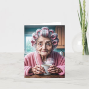 Carte Anniversaire Vielle Dame En Curlers Roses