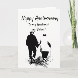 Carte Anniversaire Vieux Couple Senior Marche Main