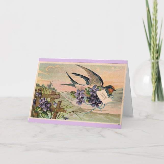 Carte Anniversaire vintage - Bluebird & Violets, (Devant)