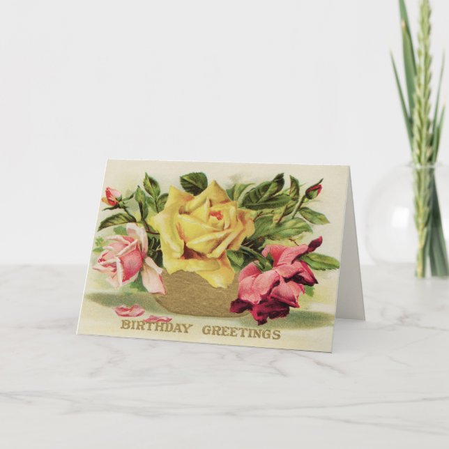 Carte Anniversaire vintage de roses (Devant)