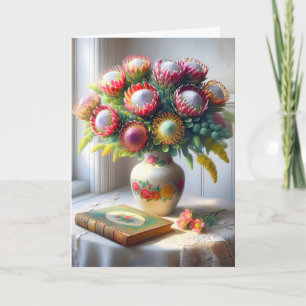 Carte Anniversaire Vintage Pincushion Protea Bouquet