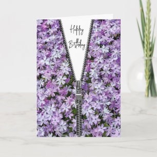 Carte Anniversaire Zipper dézippé sur Purple Phlox