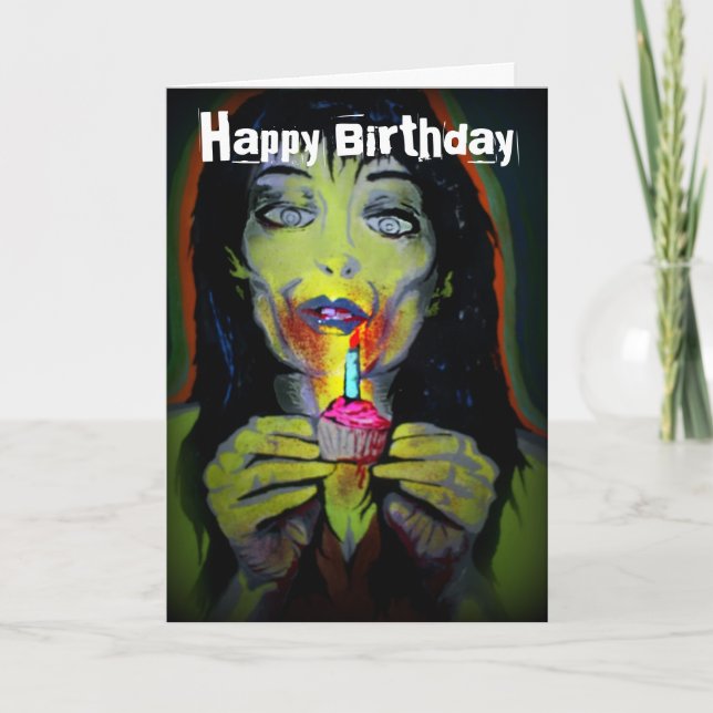 Carte Anniversaire 'Zombie Girl' (Devant)