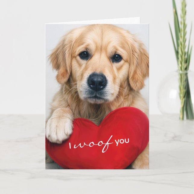 Carte Anniversary Golden Retriever With Red Heart Pillow (Devant)