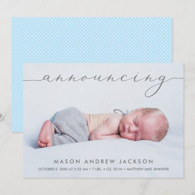 Carte Annonce Baby Boy Photo Annonces de naissance (Devant / Derrière)