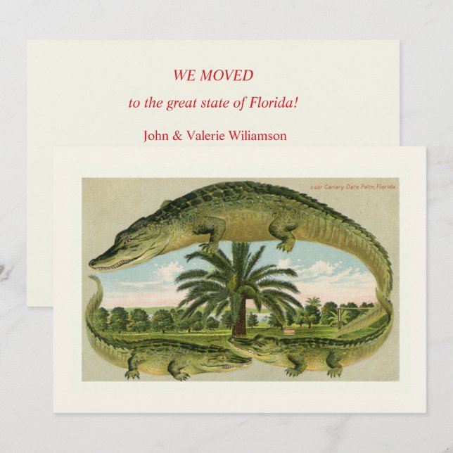 Carte Annonce classique de déménagement avec alligator (Devant / Derrière)