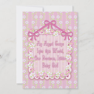 Carte Annonce de bébé fille rose et frilly 