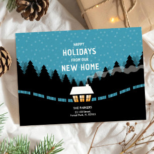 Carte Annonce de déménagement Blue Xmas avec petite caba