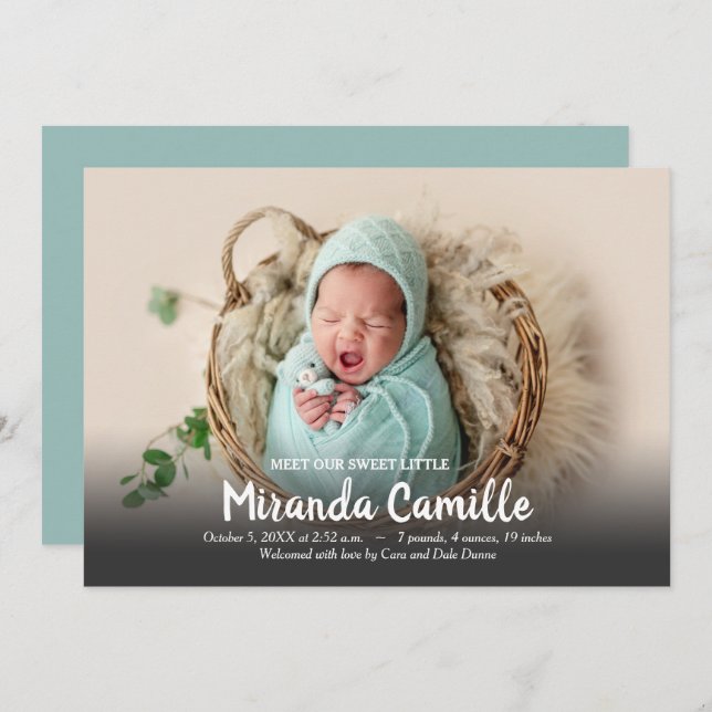 Carte Annonces de naissance de notre bébé doux (Devant / Derrière)