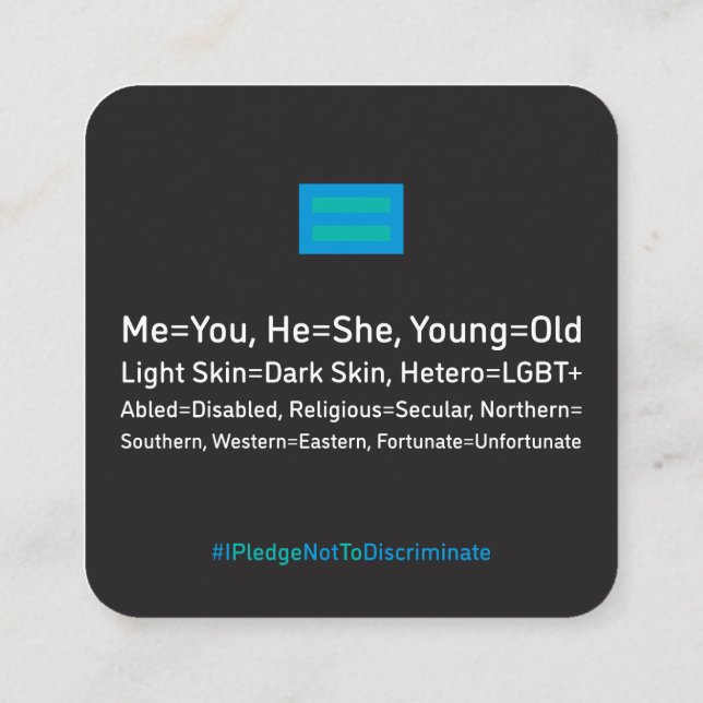 Carte antidiscrimination 2,5 po x 2,5 po Pack de 1 (Dos)