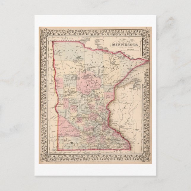 Carte antique 1868 du Minnesota (Devant)