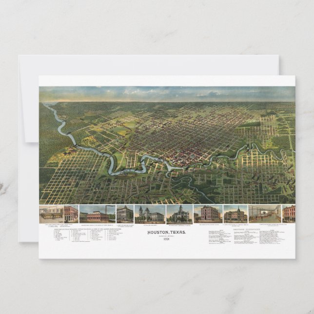 Carte antique de Houston, Texas avec la rivière Bu (Devant)