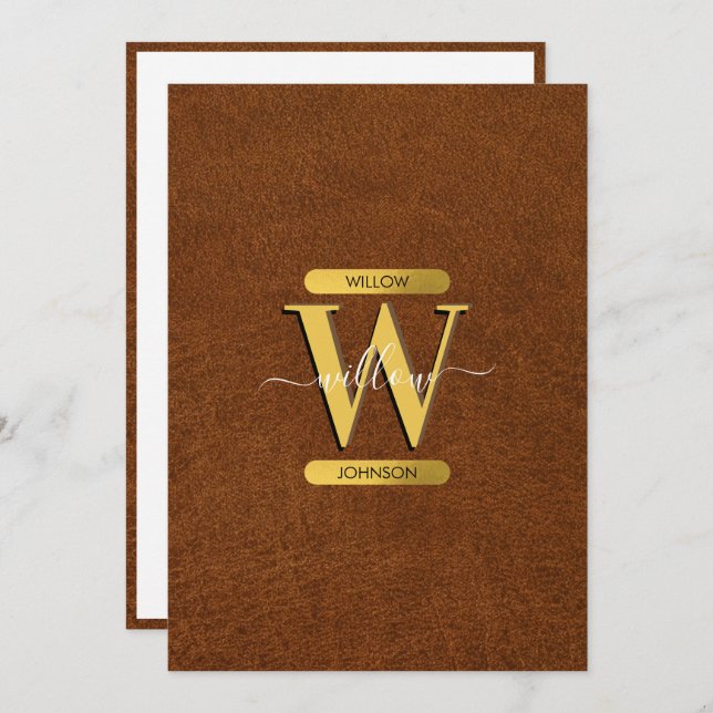 Carte Antique Faux Leather & Gold Monogram Note Ca (Devant / Derrière)