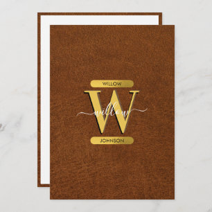 Carte Antique Faux Leather & Gold Monogram Note Ca