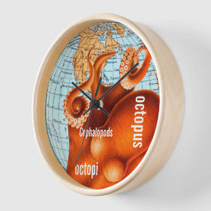 Carte antique Octopus Horloge murale