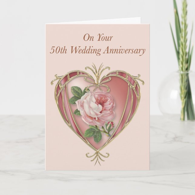 Carte Antique Rose 50e Anniversaire (Devant)