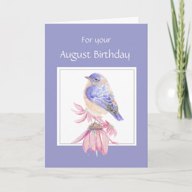 Carte Août Anniversaire, Bluebird & Flower (Devant)