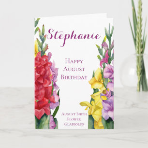 Carte Août Anniversaire Mois de naissance Fleur Gladiolu