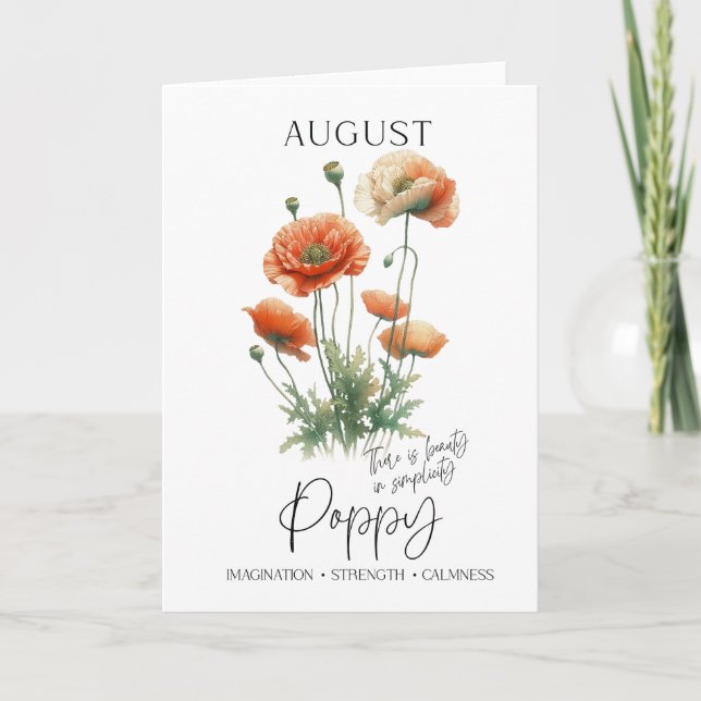 Carte Août Anniversaire Mois de naissance Pavot à fleurs (Devant)