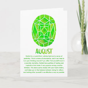 Carte Août Birthstone Peridot Birthday Watercolor