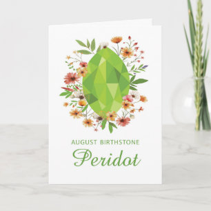 Carte Août Péridot Birthstone Birthstone Fleurs sauvages