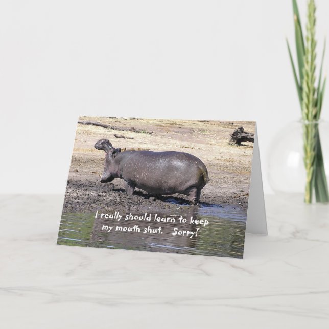 CARTE APOLOGIE, HUMOUR, HIPPO, "JE DOIS VRAIMENT APPREND (Devant)