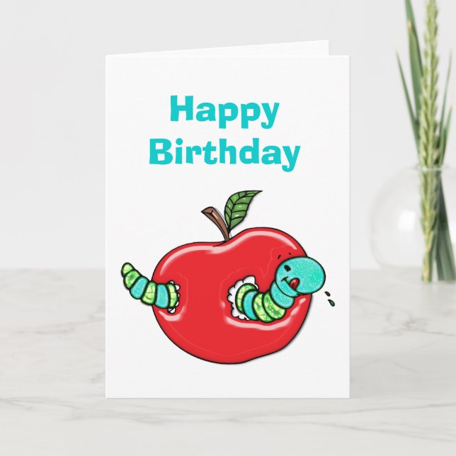 Carte Apple et un ver affamé Anniversaire (Devant)