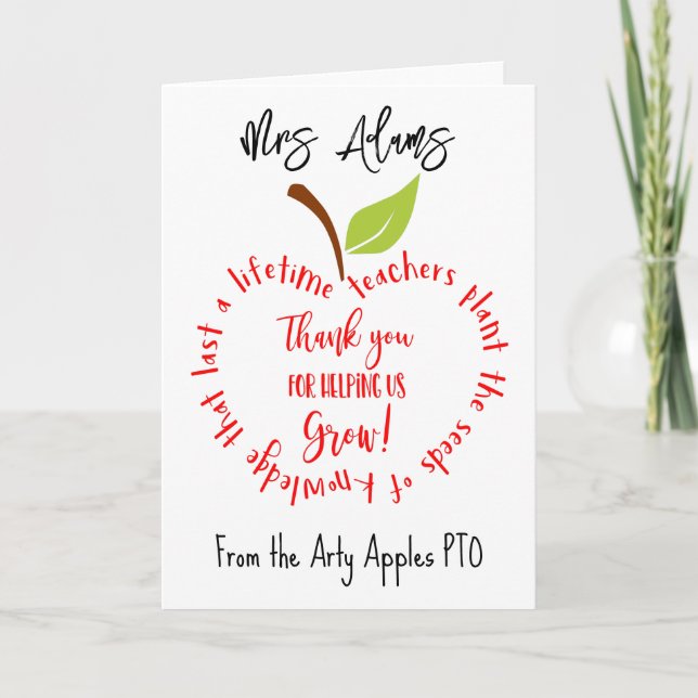 Carte Apple merci de nous aider à devenir enseignant (Devant)