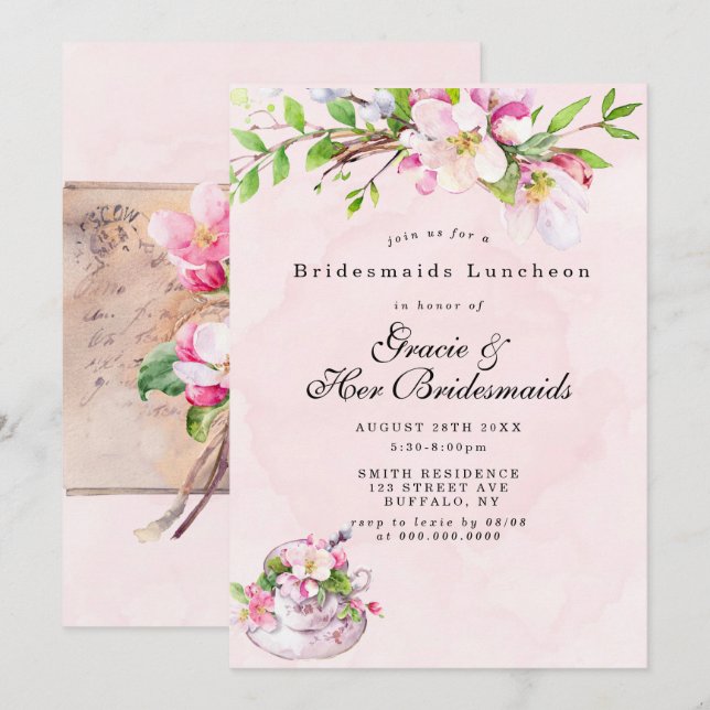 Carte Apple Tree Blossoms Bridesmaids Luncheon Invitatio (Devant / Derrière)