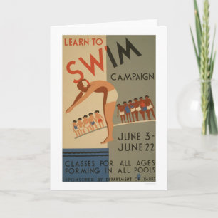 Carte Apprenez à nager NYC WPA 1940