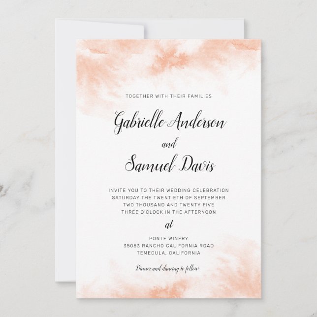 Carte Apricot Aquarelle Calligraphie manuscrite Mariage (Devant)